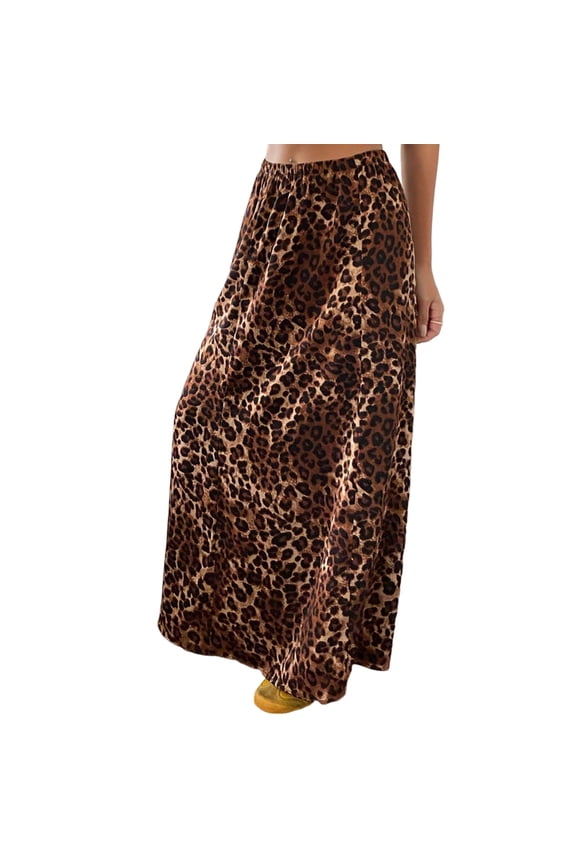 Maxi Skirts for Women Leopard Print Long Length Casual Skirt for Beach Party Holiday S