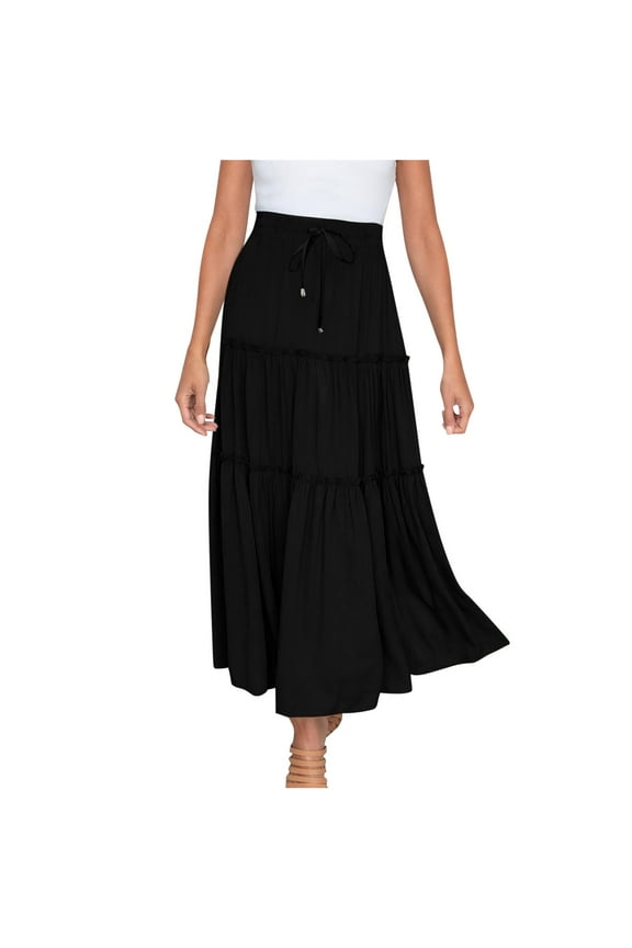 Maxi Skirts for Women Long Beach Skirts Pleated Elastic Waist Ruffled Skirt for Swim,Night Out,Casual Office, Party