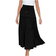 Maxi Skirts for Women Long Beach Skirts Pleated Elastic Waist Ruffled Skirt for Swim,Night Out,Casual Office, Party