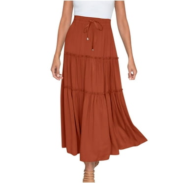 Women Skirt Hippie Printing Hight Waist Maxi Skirt Pleated Beach Long ...