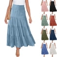thumbnail image 1 of Maxi Skirts for Women Maxi Skirt With Tiered Hem Women's Solid Color Elastic Waist Binding Large Pleated Skirt High Waist Half Skirt Green Xxl, 1 of 9