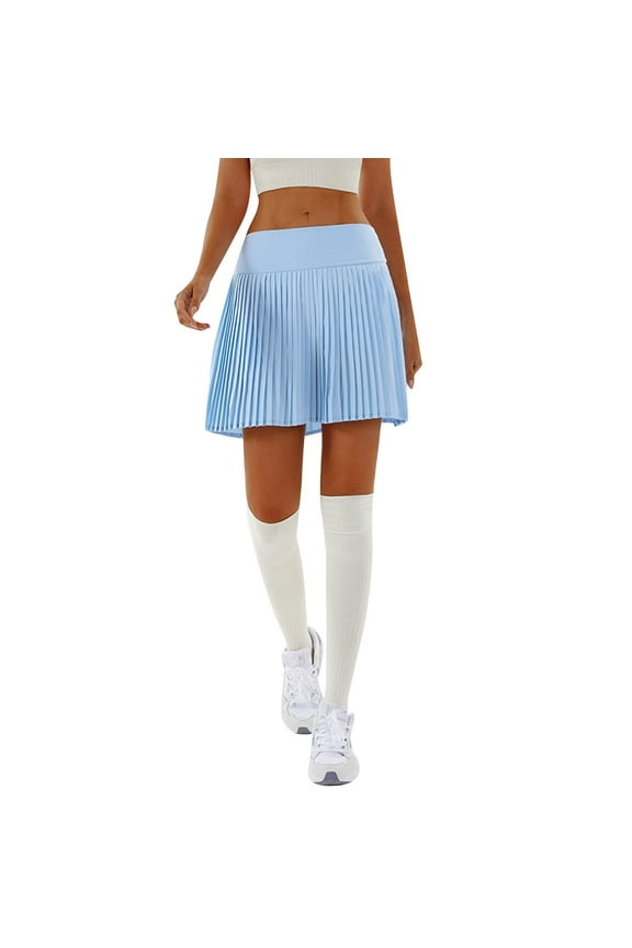 Maxi Skirts for Women Pleated Tennis Skirt with Pocket Shorts High Waist Lightweight Sports Summer Clothes for Women Blue L