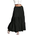 thumbnail image 1 of Maxi Skirts for Women Ruffle Pleated Tiered Smock High Waisted Drawstring Flowy Skirt Black L, 1 of 7
