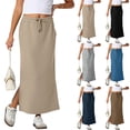 thumbnail image 1 of Maxi Skirts for Women Side Slit High Waisted Drawstring Long Skirts Gray L, 1 of 9
