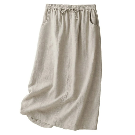 Maxi Skirts for Women Summer Boho Long Skirt Trendy Cotton Linen High Waist A Line Beach Skirt Vacation Outfit Beige L