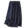 thumbnail image 1 of Maxi Skirts for Women Summer Boho Long Skirt Trendy Cotton Linen High Waist A Line Beach Skirt Vacation Outfit Navy XXL, 1 of 5
