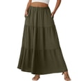 thumbnail image 1 of Maxi Skirts for Women Summer Elastic High Waist A-Line Flowy 3-Layer Tiered Ruffle Long Skirt with Pockets Army Green M, 1 of 7