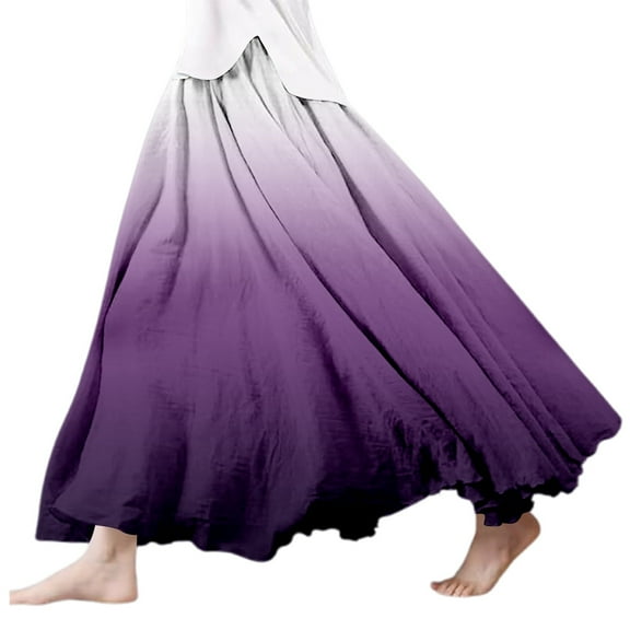 Maxi Skirts for Women Summer Printed Linen Wrap Skirt Elastic Waist A Line Boho Flowy Long Maxi Summer Clothes for Women Purple XXL