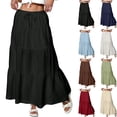 thumbnail image 1 of Maxi Skirts for Women Trendy Summer Tiered Midi Linen Skirt High Waisted A Line Long Flowy Skirt Gauze Beach Skirts,Black M, 1 of 7