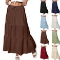 thumbnail image 1 of Maxi Skirts for Women Trendy Summer Tiered Midi Linen Skirt High Waisted A Line Long Flowy Skirt Gauze Beach Skirts,Coffee S, 1 of 7