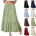 thumbnail image 1 of Maxi Skirts for Women Trendy Summer Tiered Midi Linen Skirt High Waisted A Line Long Flowy Skirt Gauze Beach Skirts,Green XXL, 1 of 7