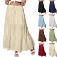 thumbnail image 1 of Maxi Skirts for Women Trendy Summer Tiered Midi Linen Skirt High Waisted A Line Long Flowy Skirt Gauze Beach Skirts,Khaki M, 1 of 7