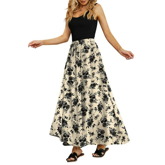 Maxi Skirts for Women with Pockets Long Midi Length Casual Skirt for Beach Party Holiday