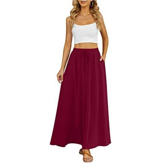 Maxi Skirts for Women with Pockets Long Midi Length Casual Skirt for Beach Party Holiday