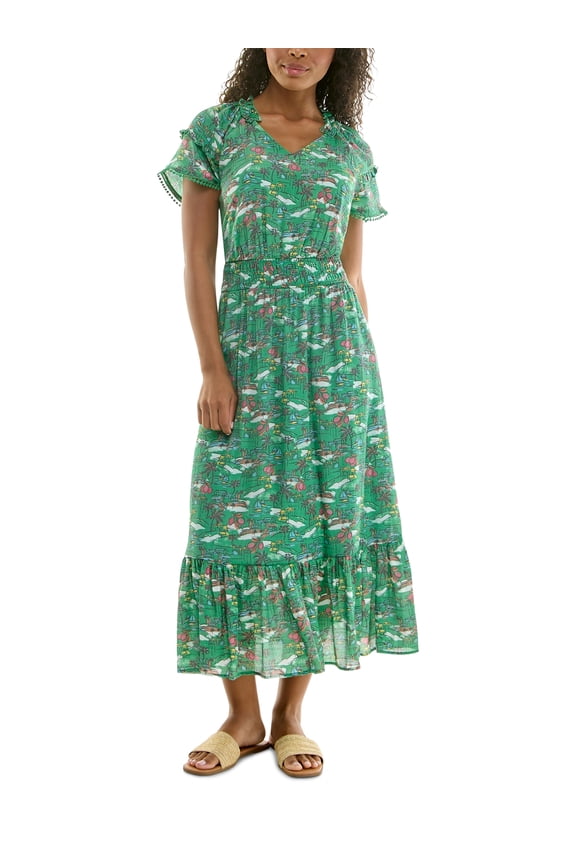 Women's Maxi Slub Dress With Bottom Fringe, Sizes XS-XXXL