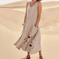 thumbnail image 1 of Maxi Sundress for Womens Summer Casual Sleeveless Flowy Long Dress Beach Floral Print Dresses with Pockets Floral Mini Dress Khaki 4XL, 1 of 5