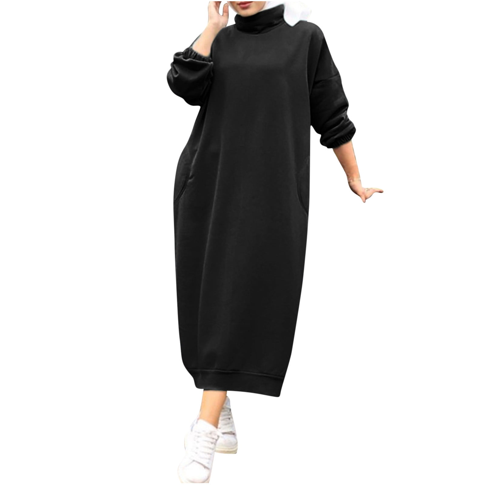 Maxi Sweatshirt Dress for Women with Pockets Plus Size Long Sleeve High