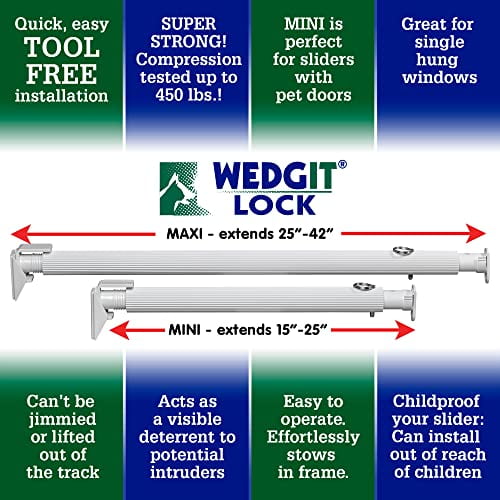 Maxi Twist Tight Large Size Sliding Door Security Bar Extends 25 to 42