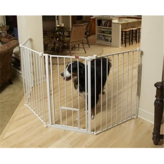 Maxi Walk-Thru Metal Gate - White - 37in. to 60in. Wide - Includes Small Pet Door