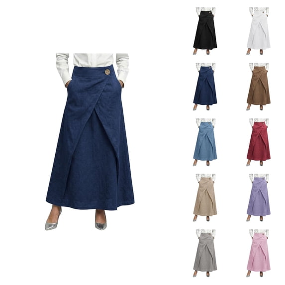 Maxi Wrap Skirts for Women Summer Elastic High Waisted Casual A Line Long Linen Skirt with Pockets