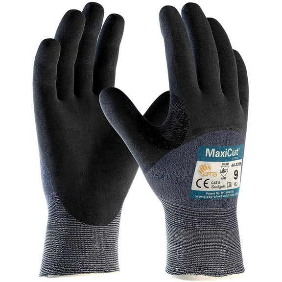 MaxiCut Ultra Seamless Knit Engineered Yarn Glove with Premium Nitrile Coated MicroFoam Grip on Palm, Fingers & Knuckles 44-3755 Blue M