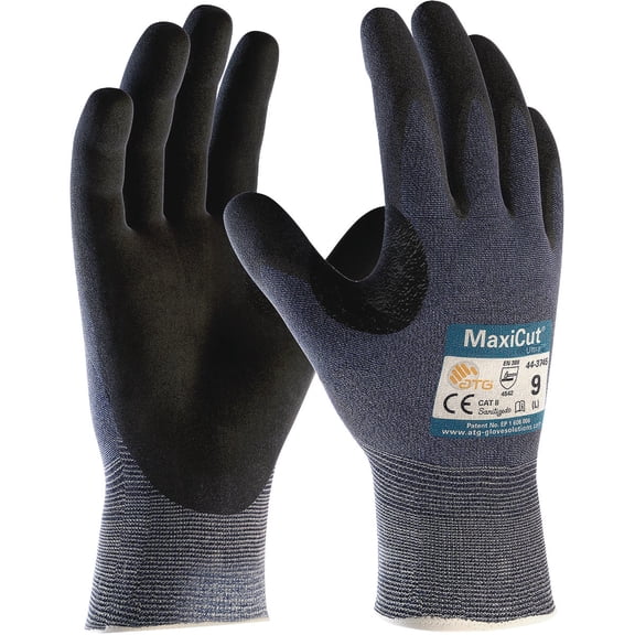 MaxiCut Ultra Seamless Knit Engineered Yarn Glove with Premium Nitrile Coated MicroFoam Grip on Palm, Fingers & Knuckles 44-3755 Blue M