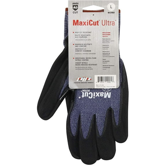 MaxiCut Ultra Seamless Knit Engineered Yarn Glove with Premium Nitrile Coated MicroFoam Grip on Palm & Fingers Tagged 44-3745T Blue M