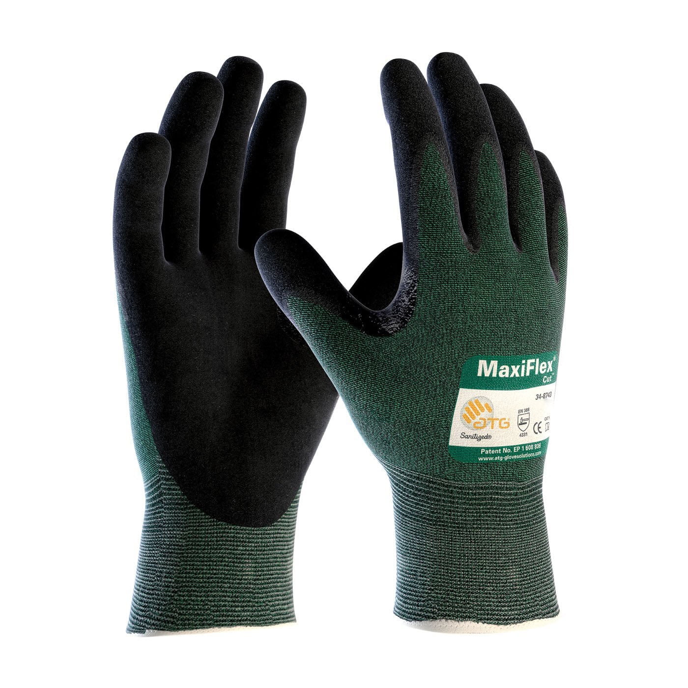MaxiFlex Cut 34-8743 Nitrile Coated Work Gloves with Green Knit Shell and Premium Nitrile Coated Micro-Foam Grip, XL, 3 Pair