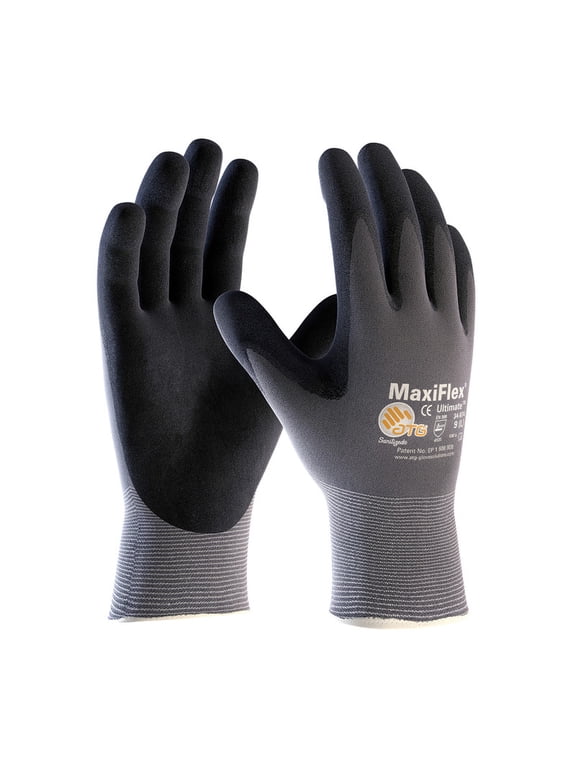 MaxiFlex Seamless Knit Nylon/Elastane 34-874/L Glove with Nitrile Coated MicroFoam Grip on Palm & Fingers - Touchscreen Compatible, 12 Pairs, L