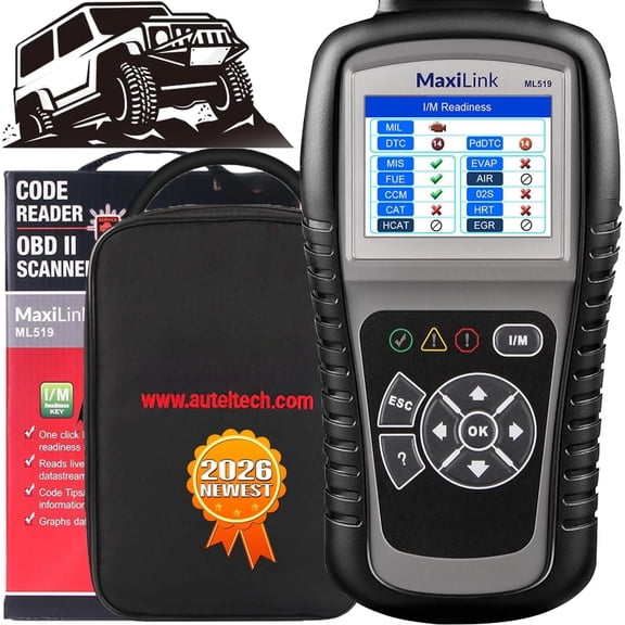 MaxiLink ML519 OBD2 Scanner [Same as AutoLink AL519], 2026 OBDII Diagnostic Scan Tool,  Mode 6 Fault Code Reader, Check Engine Light (MIL), One-Click Smog Check, Upgraded Ver. of AL319