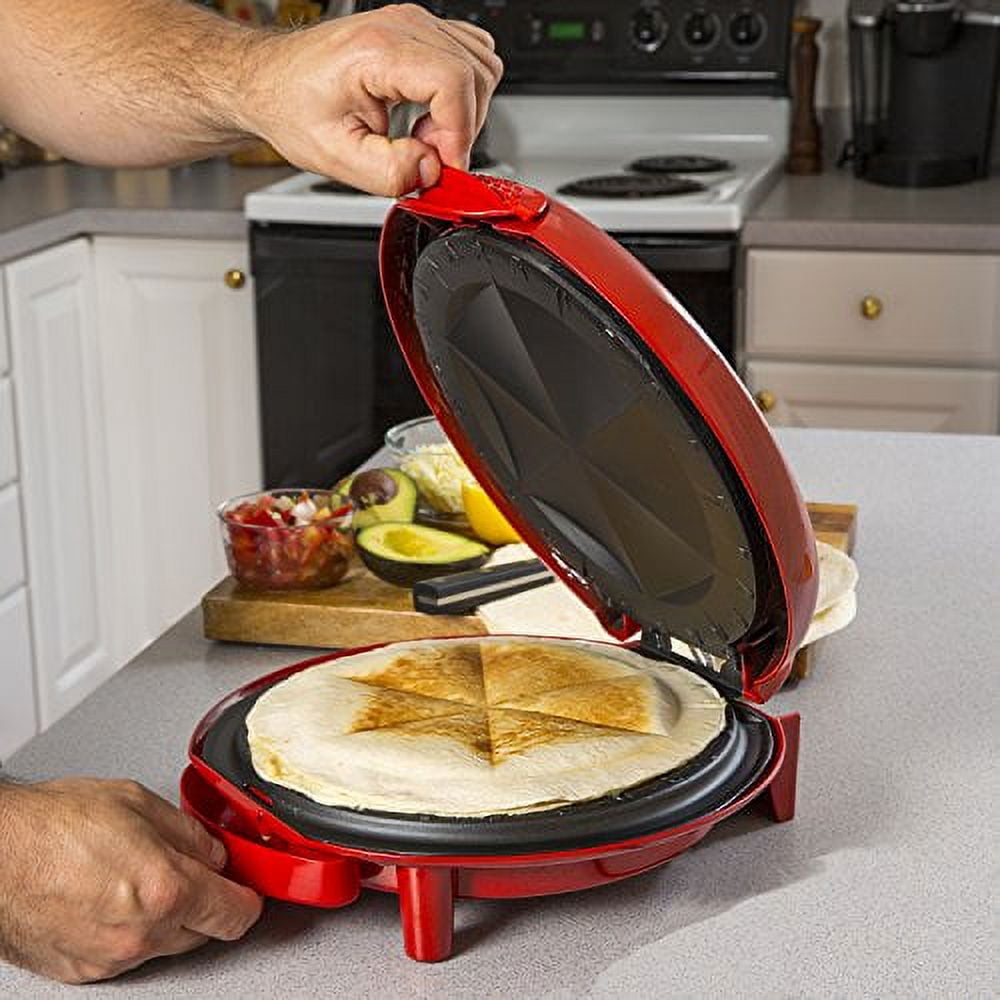Elite Gourmet EQD-118# Non-Stick Electric, Mexican Taco Tuesday Quesadilla  Maker, Easy-Slice 6-Wedge, Grilled Cheese, 11 Inch, Red