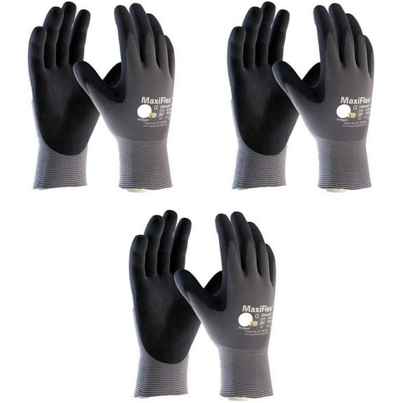 MaxiFlex Ultimate Nitrile Grip Work Gloves 34-874 - Large - 3 Pair, Black