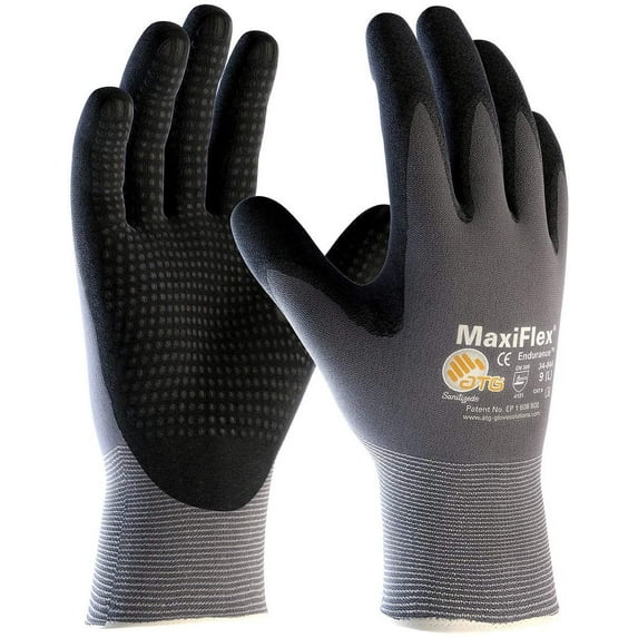 MaxiFlex Endurance Work Gloves 34-844 - Nitrile Coated, Unisex - 3 Pair Pack, Large, Black