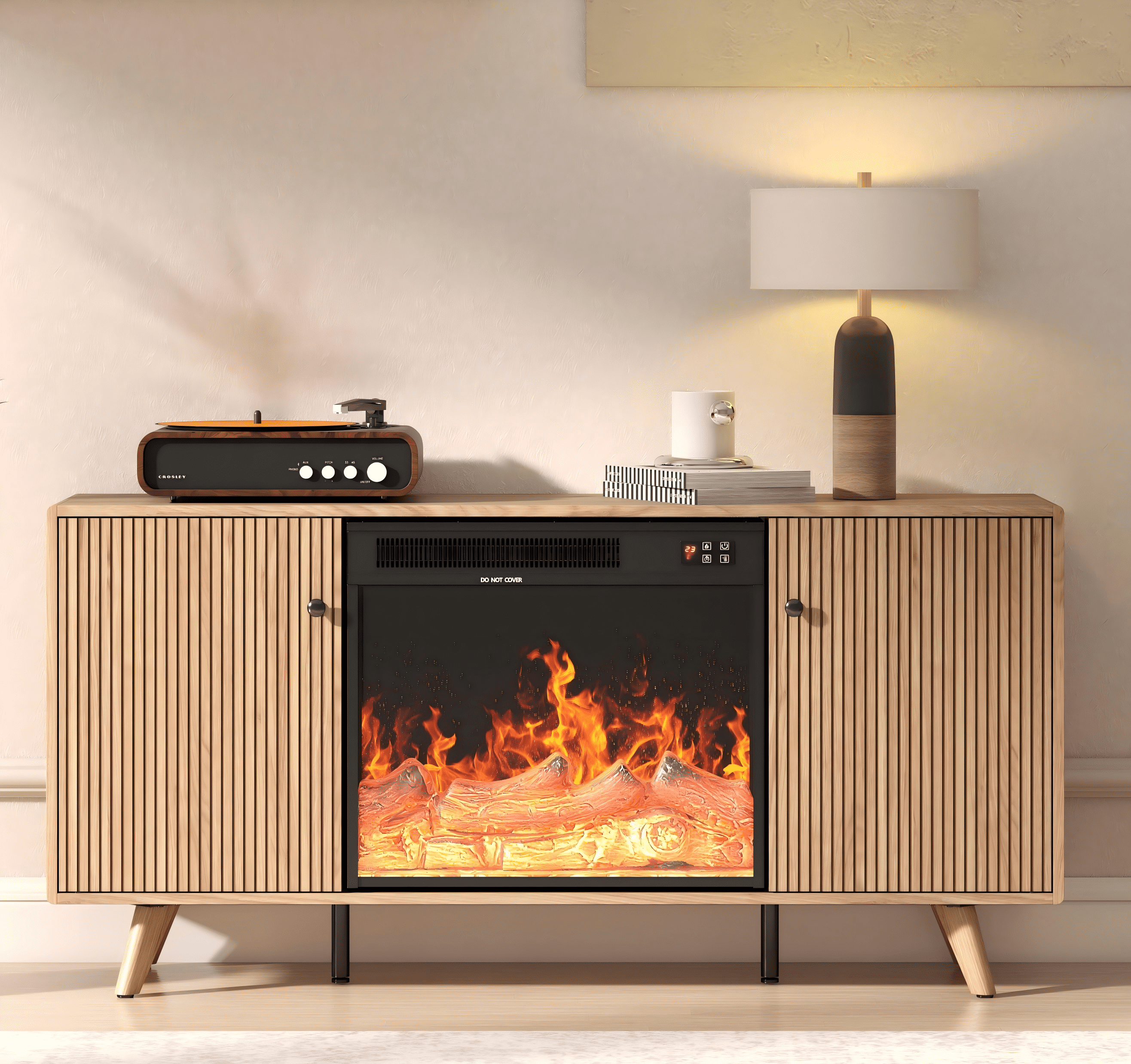 Manxile Modern Fireplace TV Stand for TVs Up to 70", Fluted Media Console Cabinet Entertainment Center for Living Room