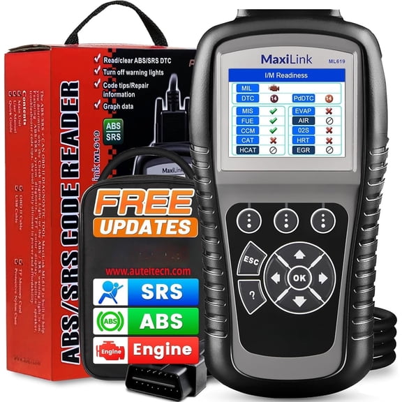 Maxilink ML619 OBD2 Scanner, Scanner Upgraded Version of AL519/AL619, Code Reader with ABS SRS Diagnoses for Light Turn Off (Including MIL), Graphs Data, 10 OBD2 Test Modes