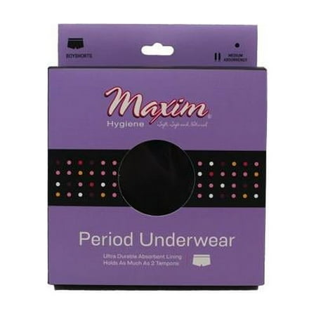 Maxim® Organic Cotton Period Underwear, Boyshorts, Black/Medium Absorbency/XLarge, 3 Packs