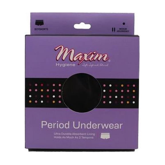 Maxim 1-042126-1 Boyshorts Period Underwear, Black - Medium & 2XL