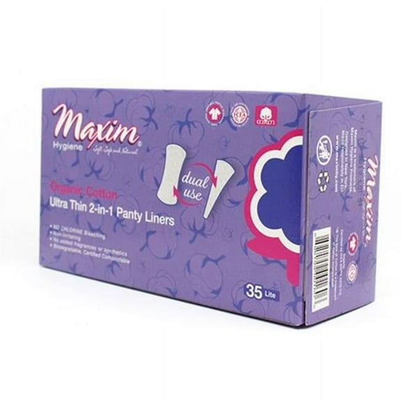 Maxim 100% Certified Organic Cotton Ultra Thin 2-in-1 Pads with Wings, Chlorine-Free & Unscented, Hypoallergenic Period Care for Sensitive Skin - 35 Count