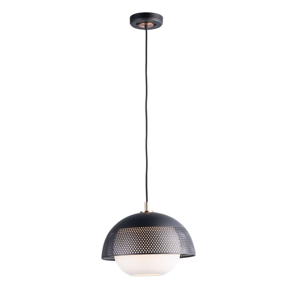 Maxim 10082WTBKSBR 14 in. Perf One-Light Single Pendant Ceiling Light, Black & Satin Brass