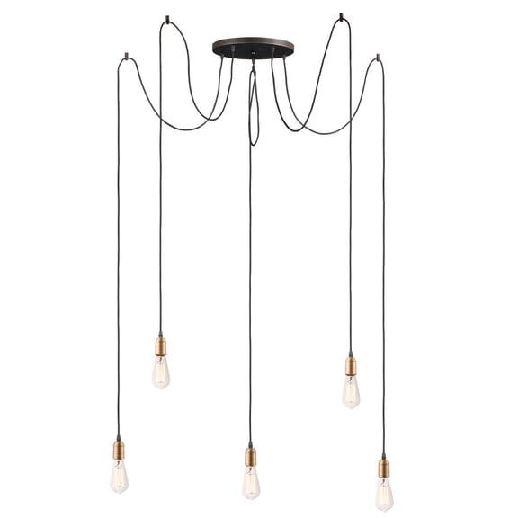 Maxim 12125BKAB Early Electric 5-Light Pendant Ceiling Light, Black & Antique Brass