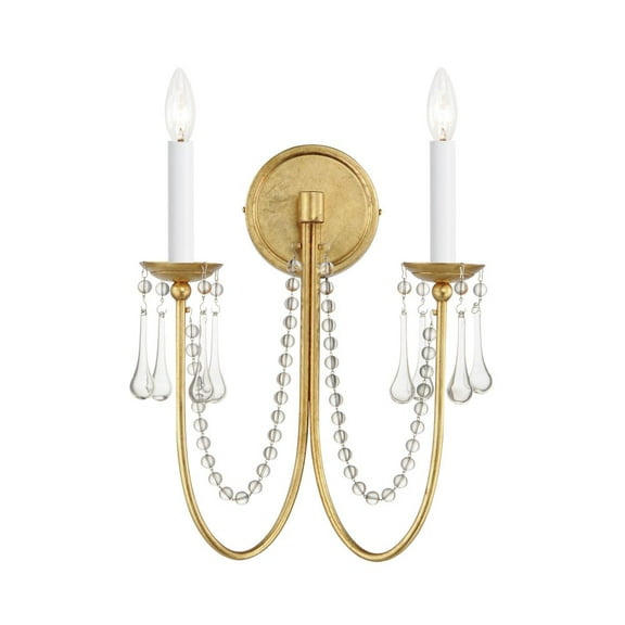 12161GL/CRY Maxim Lighting Plumette - 2 Light Wall Sconce In Traditional Style-16 Inches Tall and 14 Inches Wide-Gold Leaf Finish