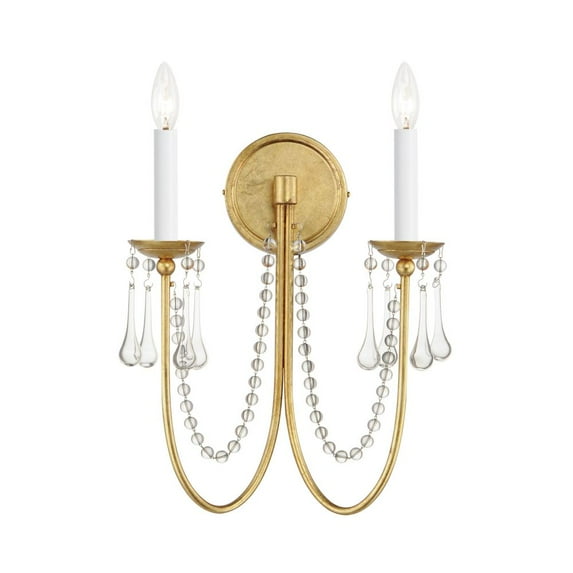 12161GL/CRY Maxim Lighting Plumette - 2 Light Wall Sconce In Traditional Style-16 Inches Tall and 14 Inches Wide-Gold Leaf Finish