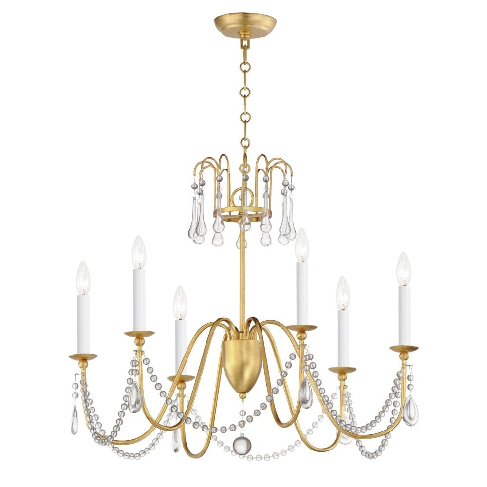 Gold Leaf Crystal 6-Light Candle Style Chandelier