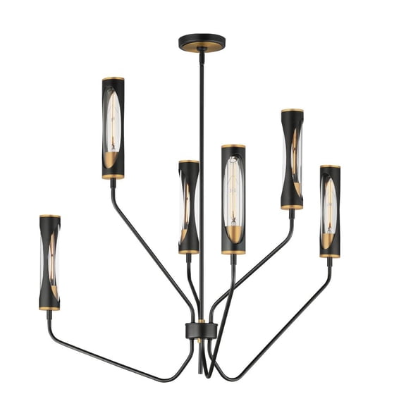 Regent 6 - Light Black And Antique Brass - LED Glass And Steel Pendant Light