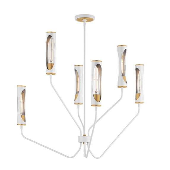 Regent 6 - Light Light French Gray And Natural Aged Brass - LED Glass And Steel Pendant Light