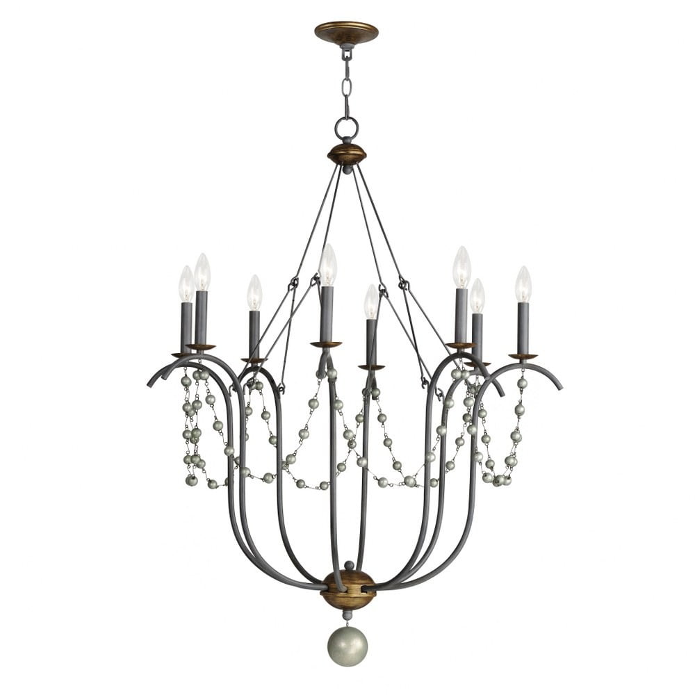 Golden Noir 8-Light Candle Style Chandelier with Crystal Accents