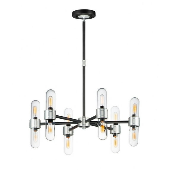 Maxim 21706CLBKAL 26 in. Dual 12 Light Black & Brushed Aluminum Outdoor Chandelier