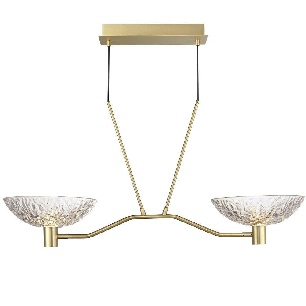 Satin Brass LED Pendant with Textured Glass Bowls