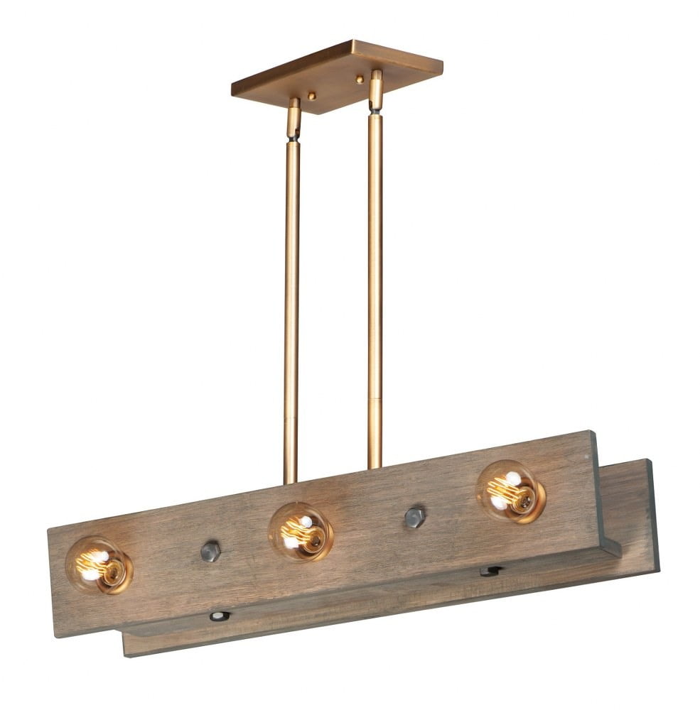Weathered Wood and Antique Brass 32" Linear Chandelier