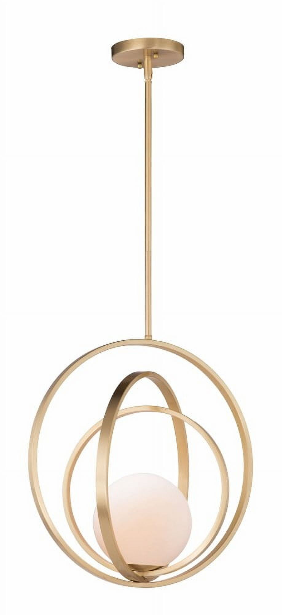 Satin Brass and White Glass Globe Pendant Light